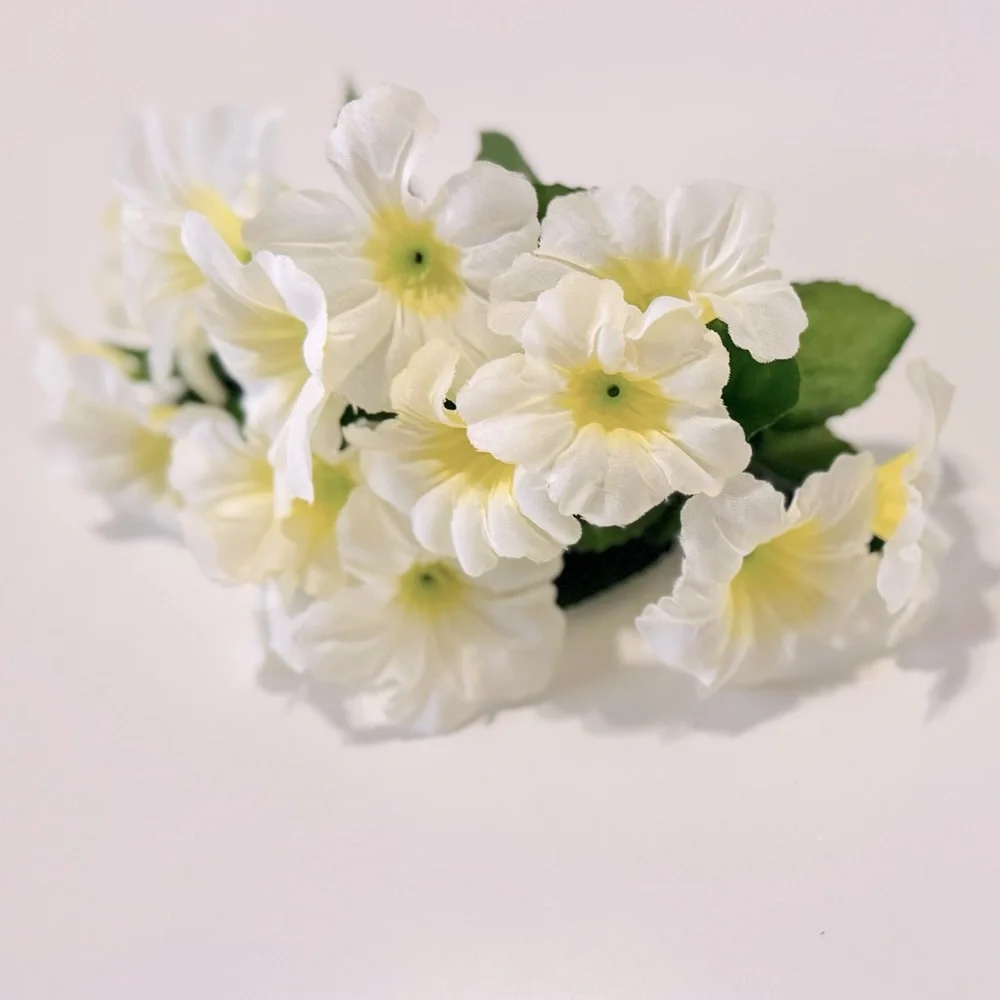 6 White & Yellow Petunia Flower Stems Floral Arrangement Faux Flowers LIFELIKE
